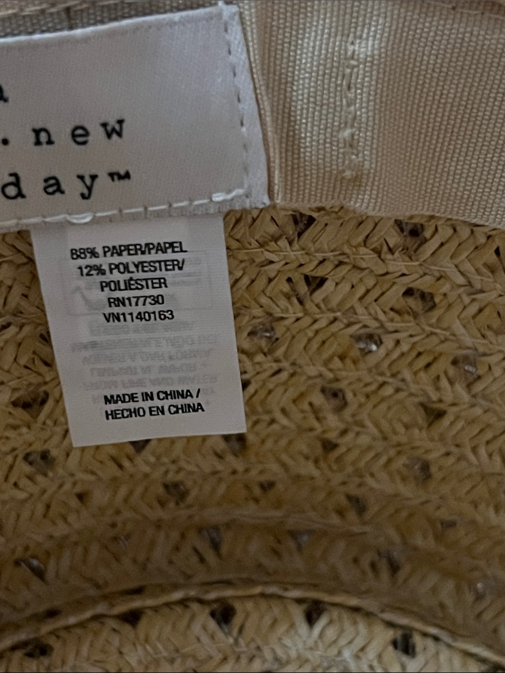 A New Day Wide Brim Straw Hat Adjustable NWT Beach Sun Hat Womens sz L/XL - Picture 6 of 7